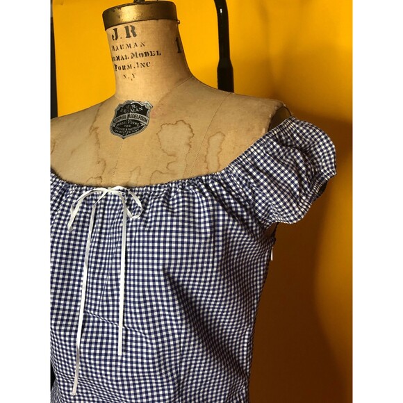 Y2K ALLEN B SCHWARTZ GINGHAM Off Shoulder Puff Sleeve Dress W/Adjustable Tie S-M - Picture 6 of 10